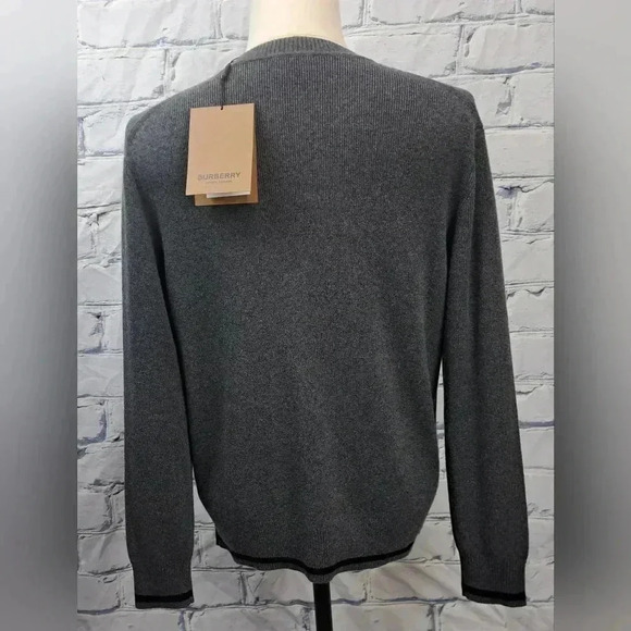 NWT Burberry  Men's Ribbed Sweater TB Logo Cashmere Gray Crewneck Small - Picture 4 of 16